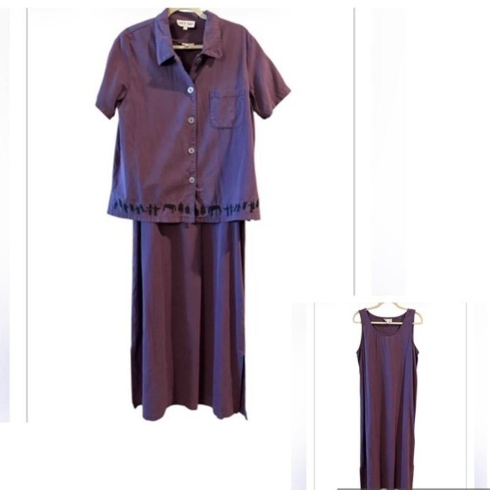 David Dart Vintage Purple Animal Print Tercel Cotton Blend  Dress Set Large